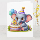 Carte Éléphant Mignon 6ème Anniversaire (Fleur jaune)