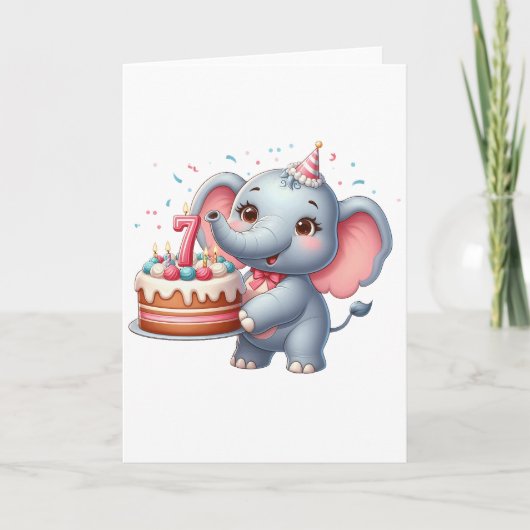 Carte Éléphant Mignon 7ème Anniversaire (Devant)
