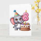Carte Éléphant Mignon 8ème Anniversaire (Fleur jaune)