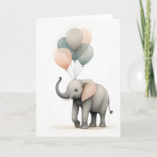 Carte Éléphant minimaliste de style Boho avec ballons vi