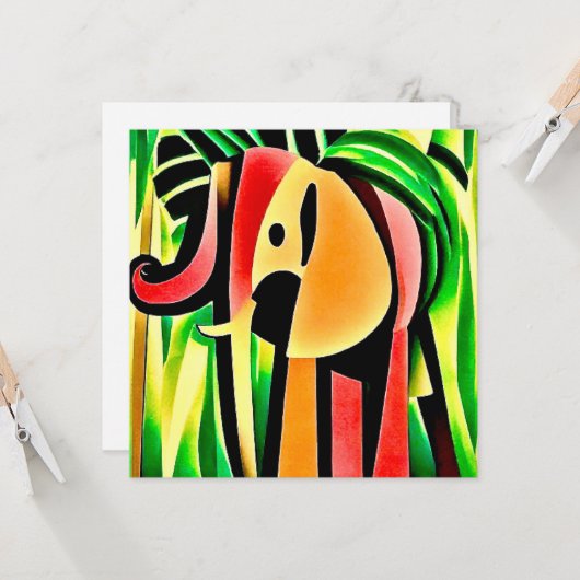 Carte Éléphant multicolore  (Devant/Arrière en situation)