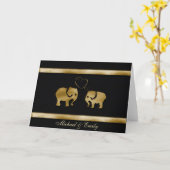 Carte Éléphant noir/doré mignon et tendance amoureux (Fleur jaune)