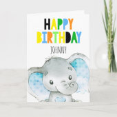 Carte Eléphant personnalisé mignon garçon Joyeux anniver (Devant)