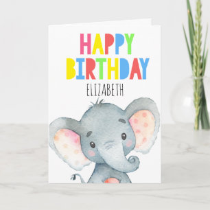 Carte Eléphant personnalisé mignonne fille Joyeux annive