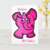 Carte Eléphant rose (Fleur jaune)