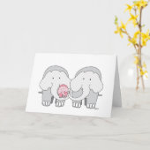Carte éléphant rose bébé (Fleur jaune)
