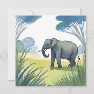 Carte Éléphant Safari Aquarelle Belle Nature