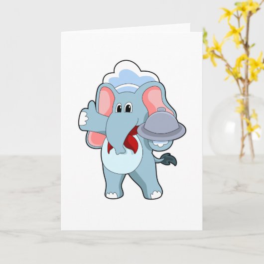 Carte Éléphant serveur avec plateau (Fleur jaune)