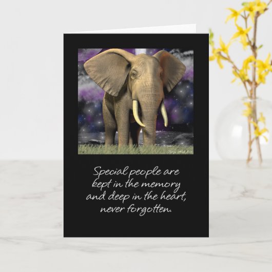 Carte éléphant vide jamais oublier (Fleur jaune)