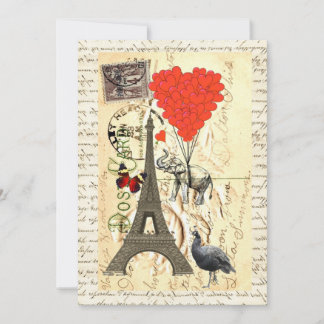 Carte éléphant vintage et ballons rouges