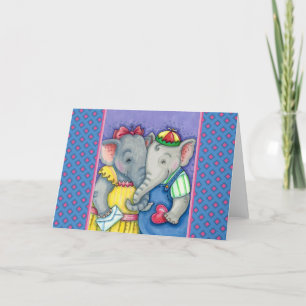 CARTE ÉLÉPHANTEAUX BÉBÉS PREMIER AMOUR, PACHYDERMES MIGN