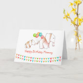 Carte Eléphants mignons Joyeux anniversaire maman (Fleur jaune)
