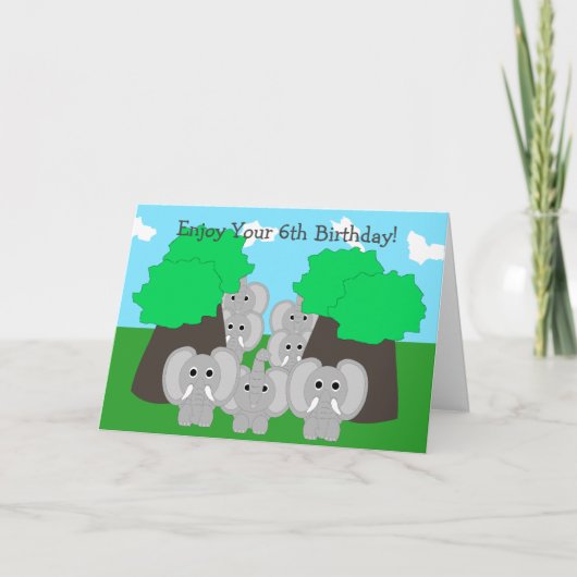 Carte Eléphants Personnalisé 6e anniversaire (Devant)