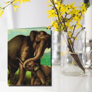 Carte éléphants vintages pour Mère ; Fête des