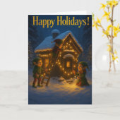 Carte Elf Cottage avec message doré (Fleur jaune)
