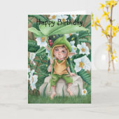 Carte Elf Pixie Et Ladybird Aquarelle Anniversaire (Fleur jaune)