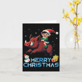 Carte Elf Riding Boar Snowman Présenter Joyeux Noël Da (Fleur jaune)