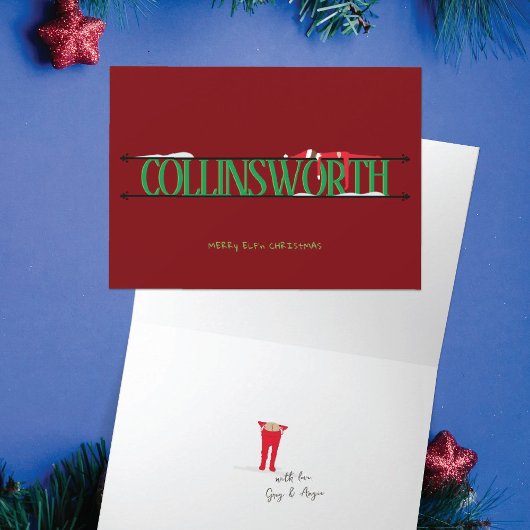 Carte Elf Shenanigans Nom Signe Rouge & Vert Plié