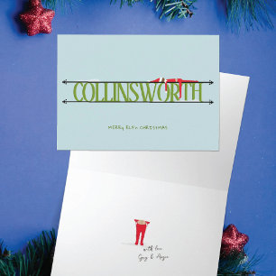 Carte Elf Shenanigans Nom Signe Vert & Bleu Plié