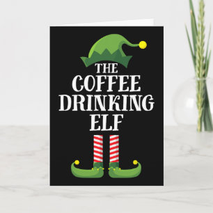Carte Elfe buveur de café, groupe familial assorti pour