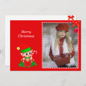 Carte Elfe de Noël moderne et photo personnalisée en rou (Devant / Derrière)