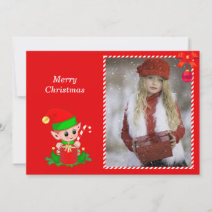 Carte Elfe de Noël moderne & Photo personnalisée sur fon