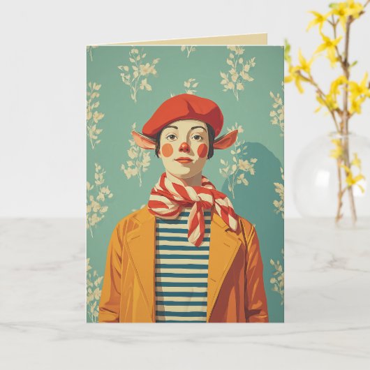 Carte Elfe de Noël rétro Whimsical (Fleur jaune)