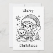 Carte Elfe et Teddy Ours Noël Couleur moi (Devant)