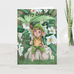 Carte Elfée Fée Et Ladybird Aquarelle Anniversaire 