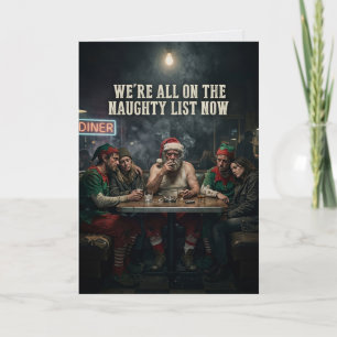 Carte Elfes de Noël débraillés Diner Humour noir Noël