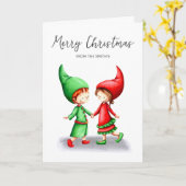 Carte Elfes Festives mignonnes Joyeux Noël (Fleur jaune)