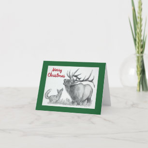 Carte Elk de Noël et renard