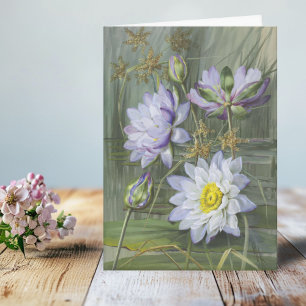 Carte Ellis Rowan Bleu Blanc Eau Lily Fleurs Vintages