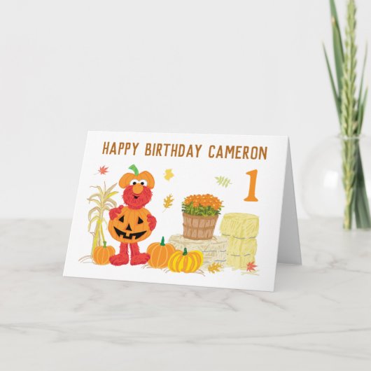 Carte Elmo Citrouille de Sesame Street l'automne anniver (Devant)