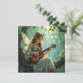 Carte Elven Fairy Playing Ukulele in Enchanted Forest (Debout devant)