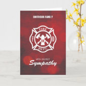 Carte Emblème de sympathie des pompiers sur Red Bokeh (Fleur jaune)