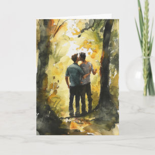 Carte Embrassade aquarelle dans une clairière de forêt