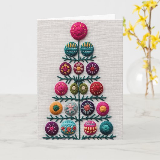 Carte Embroidered Christmas tree (Fleur jaune)