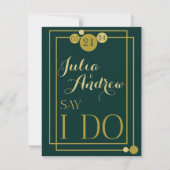Carte Emerald and Gold Art Deco Wedding Enregistrer la d (Devant)