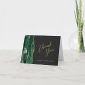 Carte Emerald Gold Agate Script Mariage foncé Merci (Devant)