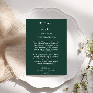Carte Emerald green Bienvenue et merci Mariage note