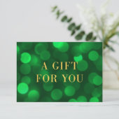 Carte Emerald Green Bokeh Lights Gold Certificat cadeau (Debout devant)