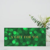 Carte Emerald Green Bokeh Lights Gold Certificat cadeau (Debout devant)