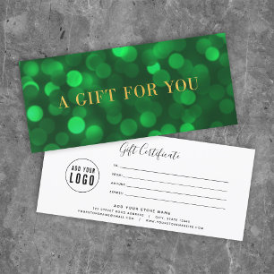 Carte Emerald Green Bokeh Lights Gold Certificat cadeau