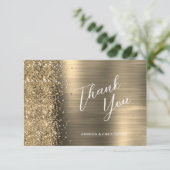 Carte Emerald Green Brushed Metal Wedding Flat Thank You (Debout devant)
