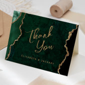 Carte Emerald Green Gold Agate Script Mariage Merci