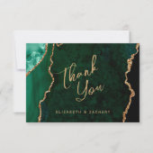 Carte Emerald Green Gold Agate Script Mariage Merci (Devant)