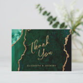 Carte Emerald Green Gold Agate Script Mariage Merci (Debout devant)