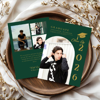 Carte Emerald Green & Gold Photo Graduation announcement