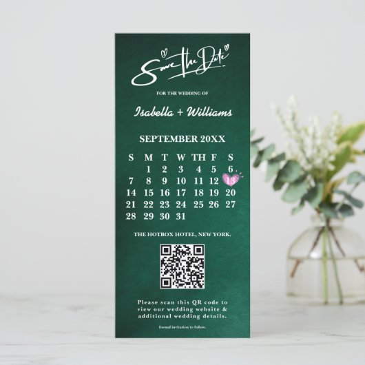 Carte Emerald Green PHOTO QR Code Calendrier Enregistrer (Debout devant)